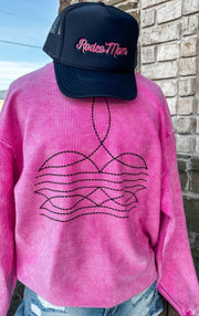 Boot Stitch On Bubblegum Corded Sweatshirt
