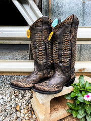Black/Leopard Print Overlay & Embroidery Corral Boot