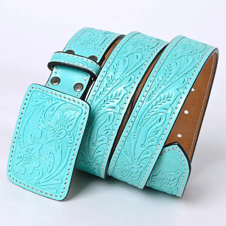 Turquoise Tavern Tooled Leather Belt