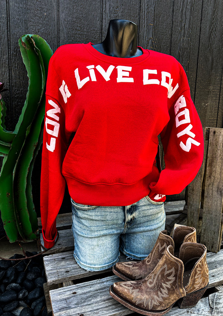 Red Long Live Cowboys Cropped Sweatshirt