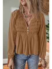 Smocked Cinnamon Button Top