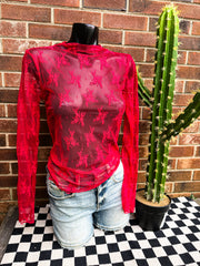 Ruby Red Sheer Top
