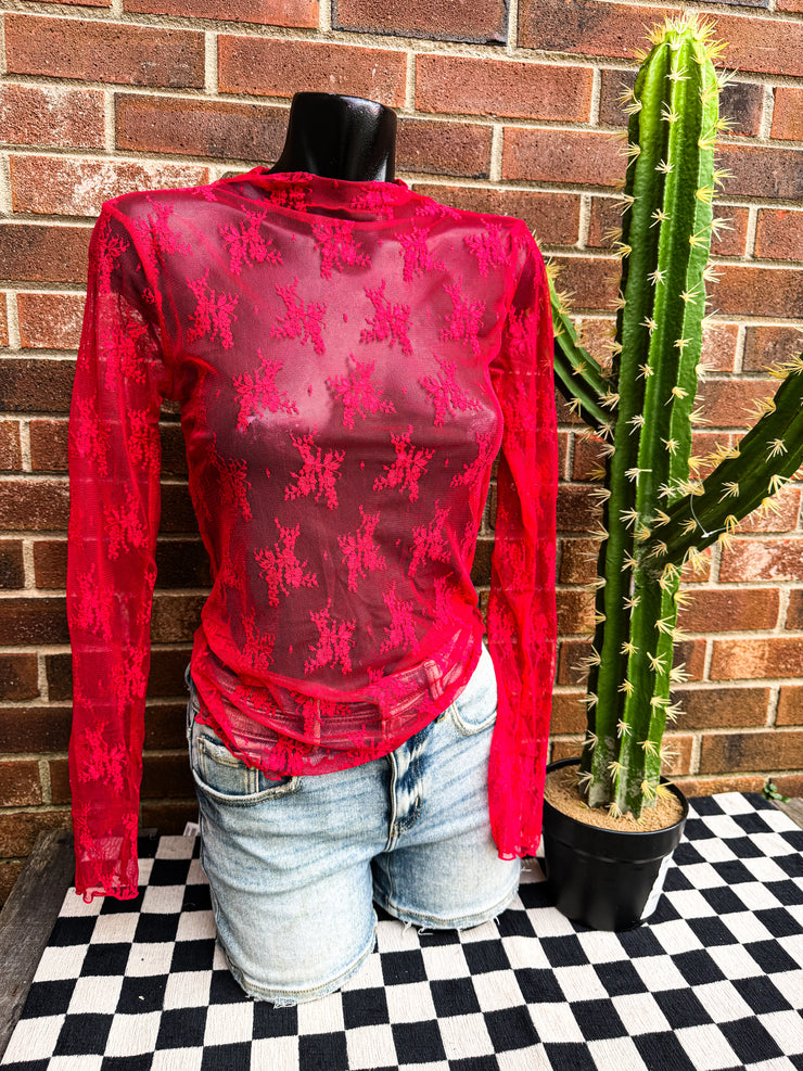 Ruby Red Sheer Top