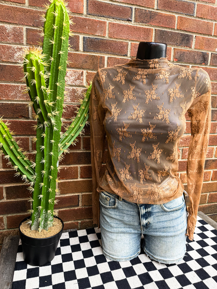 Laney Lace Sheer Top - Cocoa