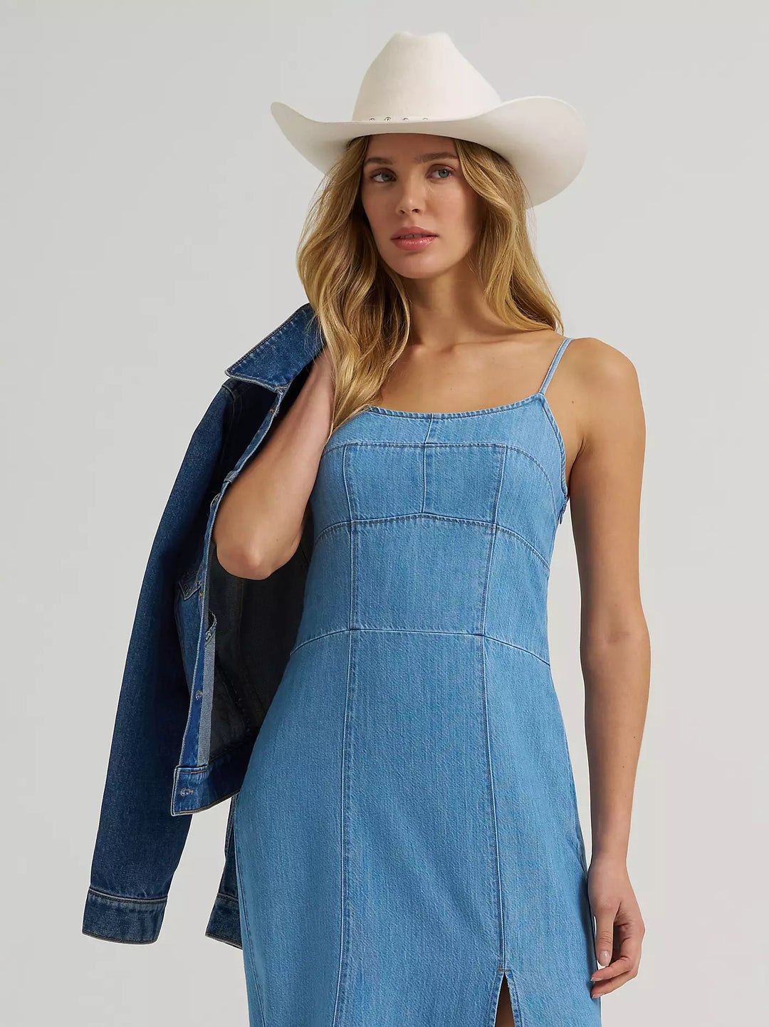 denim maxi dress with slit Denver Front Slit Denim Maxi Dress