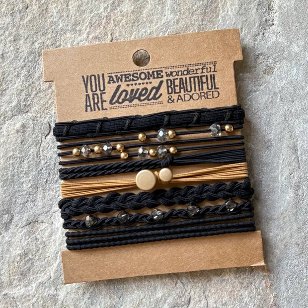 Rhinstone Hair Ties- Black