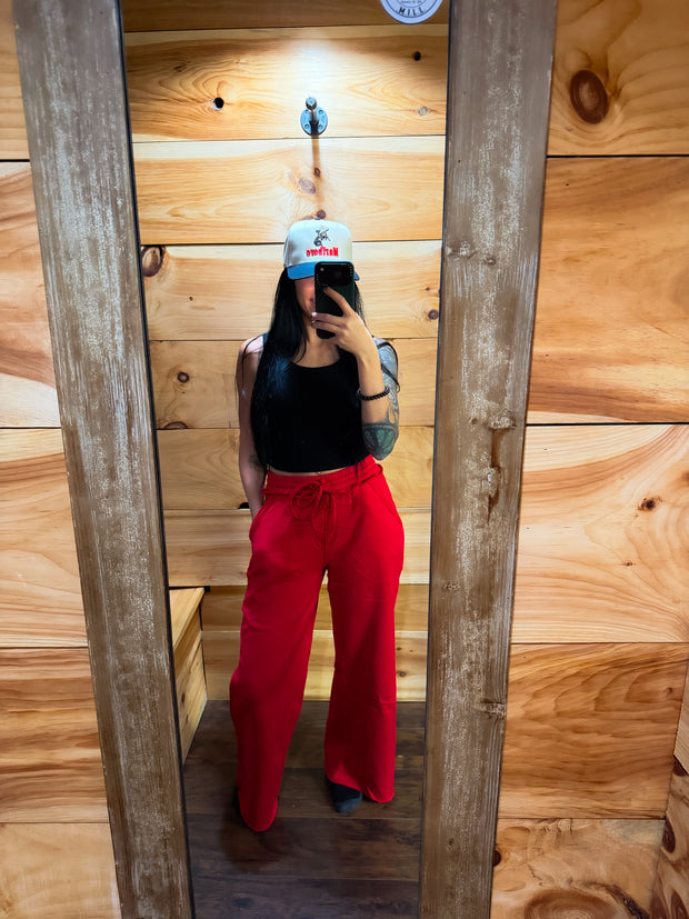 Flora Fleece Sweatpants- Ruby