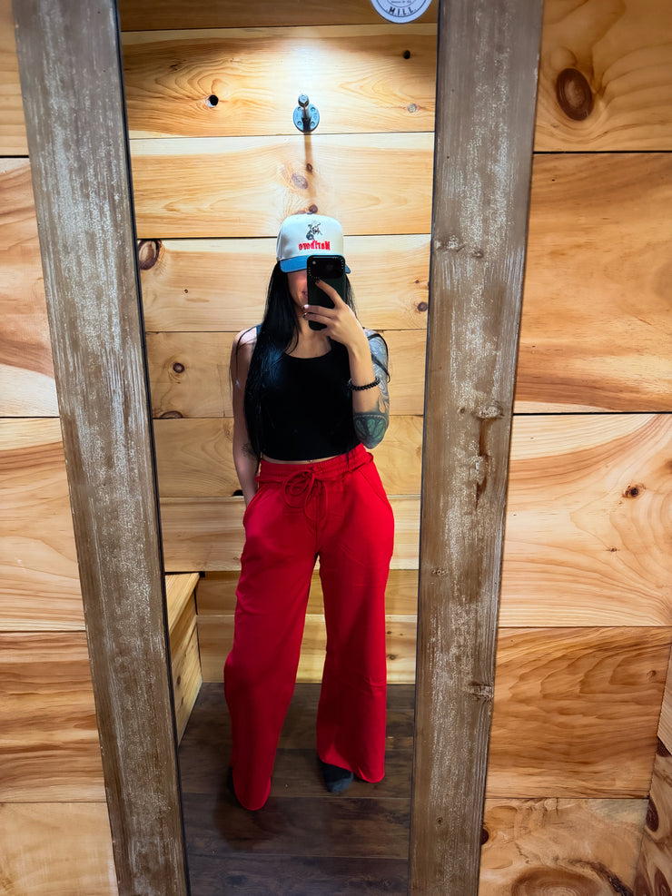 Flora Fleece Sweatpants- Ruby