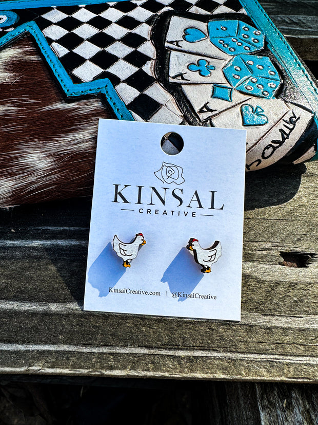 Wood Stud Earrings- Chicken