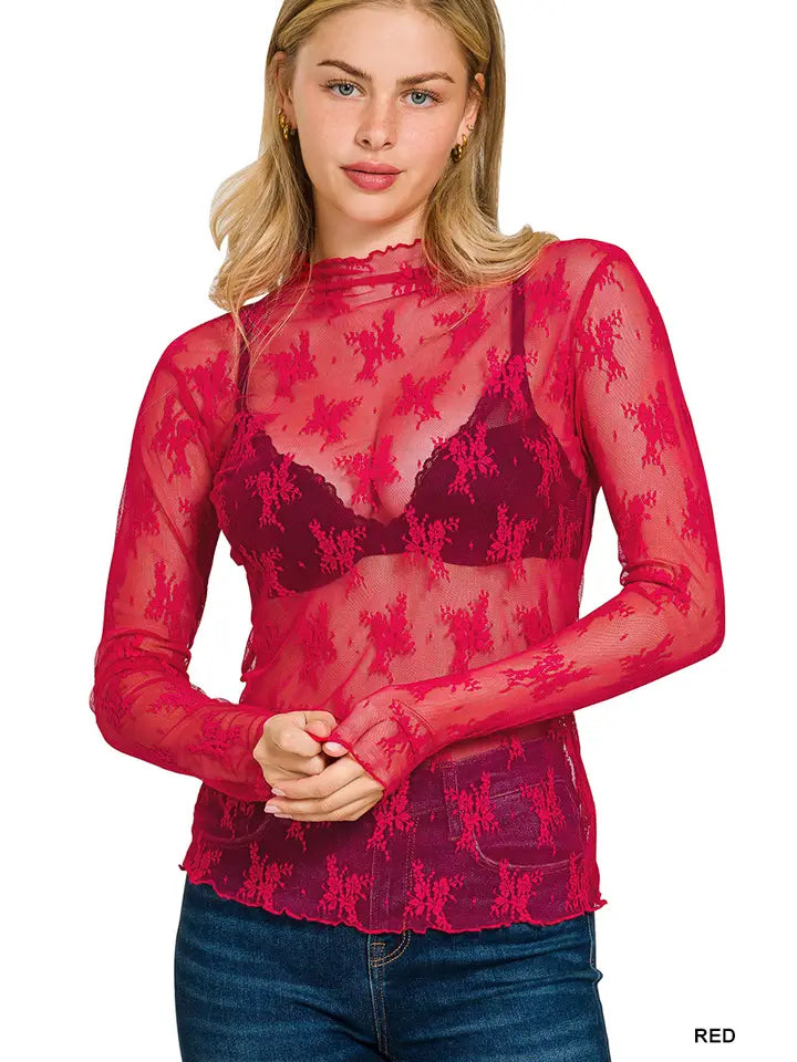 Ruby Red Sheer Top