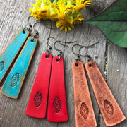 Hand Tooled Western Leather Bar Earrings
