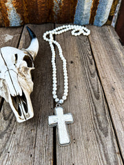 White Crackled Cross Necklace
