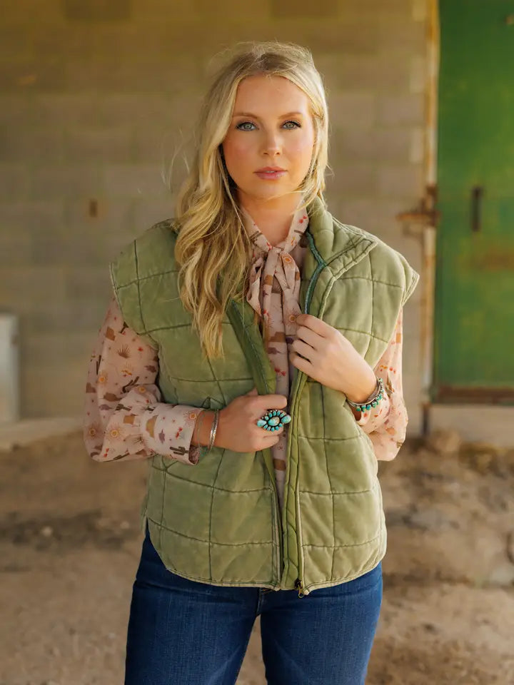 Valencia Quilted Vest- Olive