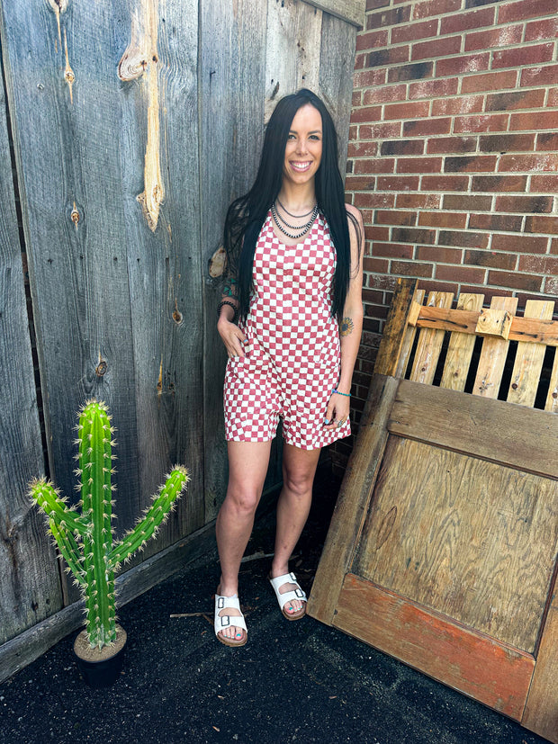 Check Mate Romper- Red