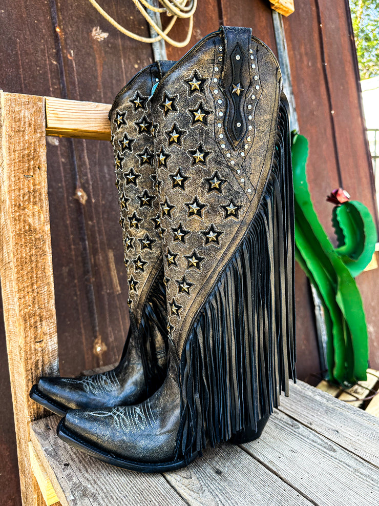 LD Black Stars Inlay Embroidery Fringe Corral Boot – Magnolia Mill