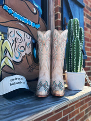 Blue & Red Embroidery Bone Snip Toe Cowboy Boot