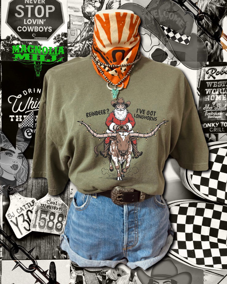 I've Got Longhorns Graphic Tee- Moss  MADE TO ORDER**
