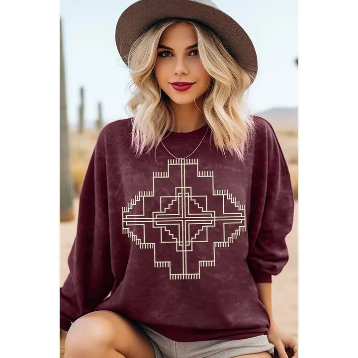 Clive Aztec Sweatshirt - Burgundy