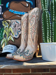 Blue & Red Embroidery Bone Snip Toe Cowboy Boot