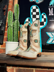 LD White-Turquoise Embroidery Square Toe