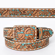 Turquoise Drip Hand Tooled Leather Belt