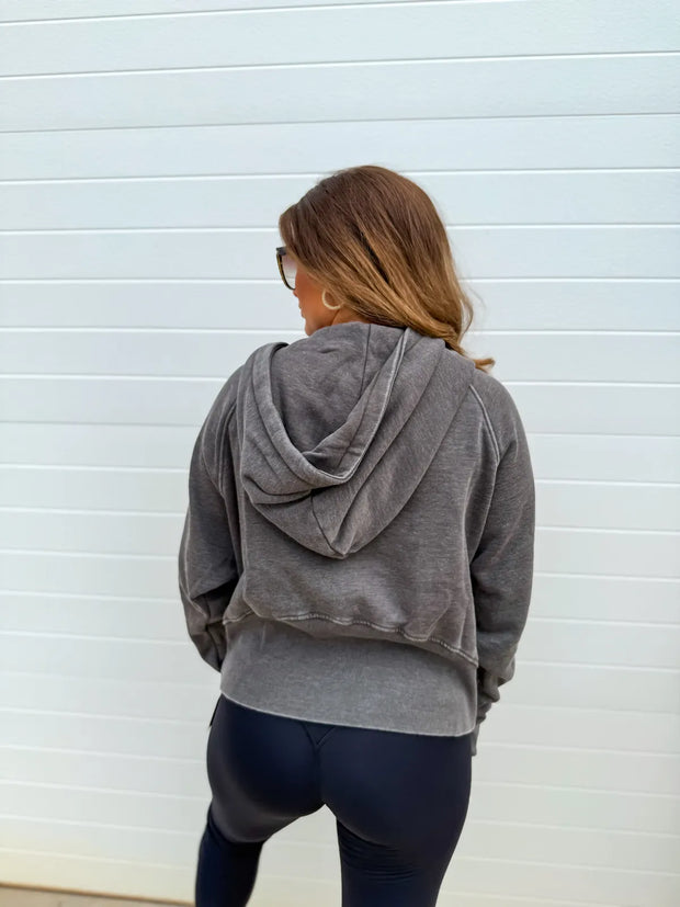 Black Ash Wash Boxy Quarter Zip Pullover