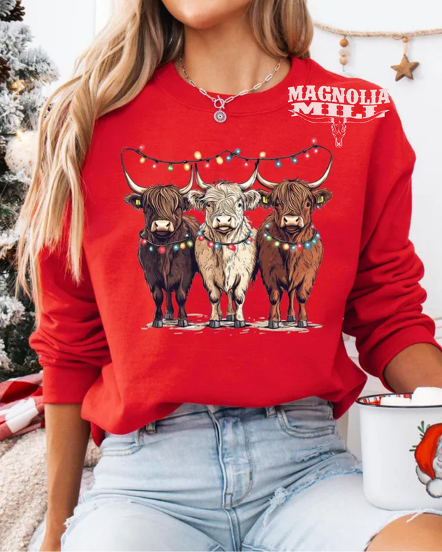 Holiday Highland Sweatshirt- Red MADE TO ORDER**
