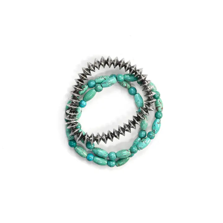 3 Strand Turquoise Beaded Stretch Bracelets
