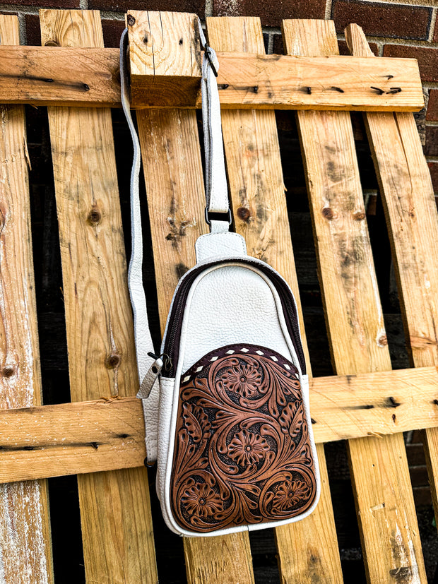 American Darling Tooled Leather Sling Bag