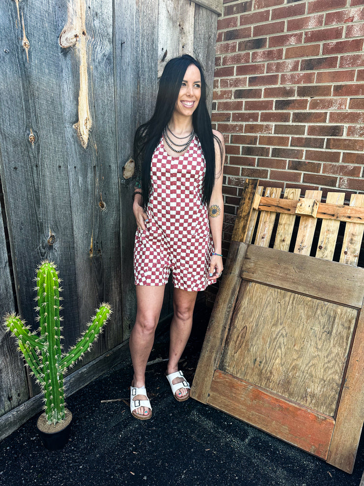 Check Mate Romper- Red