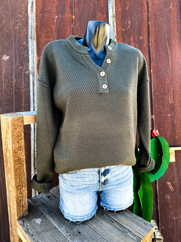 Olive Cowboy Candy Sweater