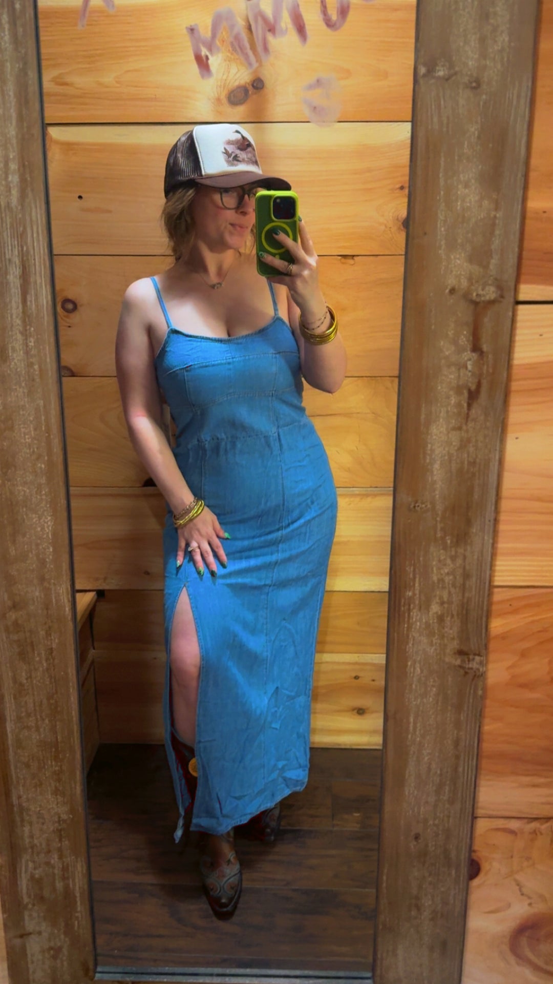 denim maxi dress with slit white christmas dresses Denim Maxi Dress w/ Front Slit & Pockets 2XL