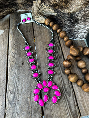 Hot Pink Squash Blossom Necklace