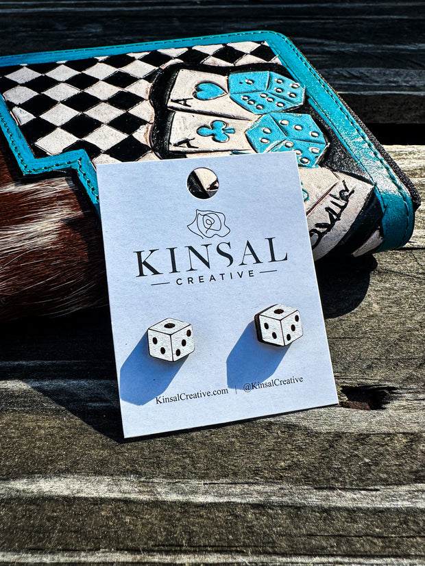Wood Stud Earrings- Roll The Dice