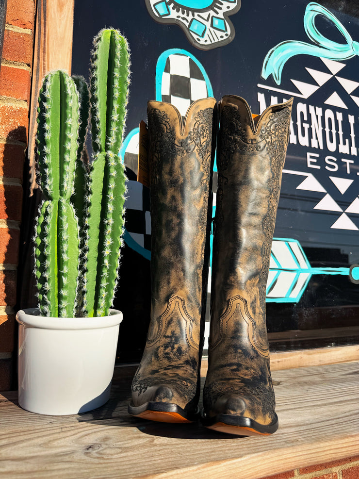 Taupe Floral Embroidery Snip Toe Boot