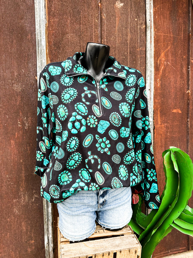 Turquoise Blossom Pullover