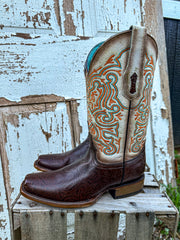 LD Brown Floral Embossed Corral Boot