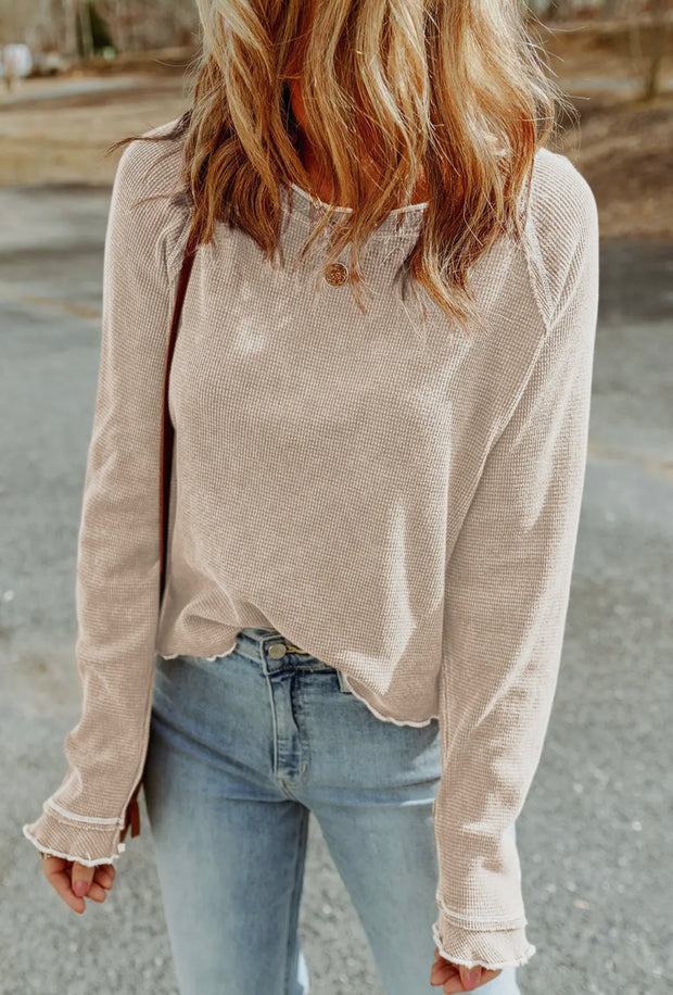 Wilder Waffle Knit Top- - Apricot