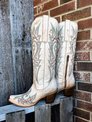 Blue & Red Embroidery Bone Snip Toe Cowboy Boot