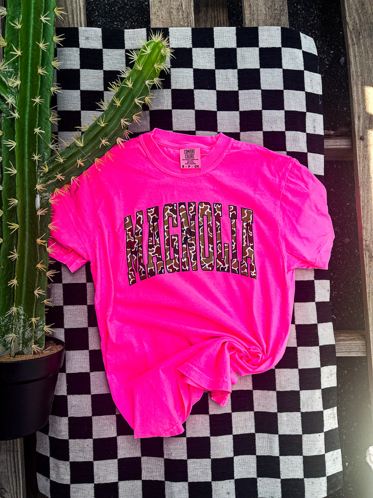 Camo Meets MMCO Graphic Tee- Neon Pink
