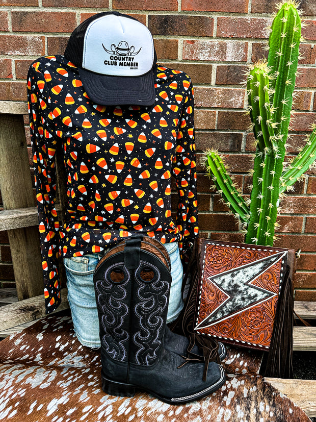 Candy Corn Corral Mesh Top