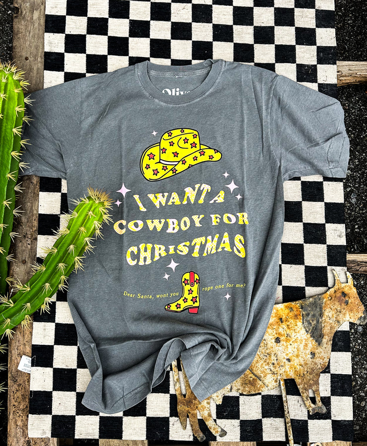 I Want A Cowboy For Christmas Graphic Tee