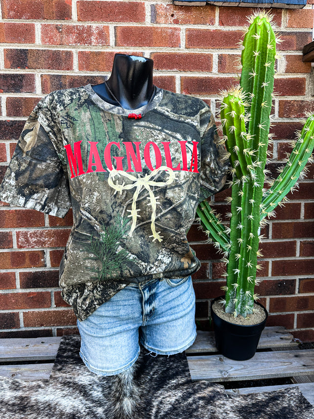 Barbed Wire Bow Camo Magnolia Graphic Tee