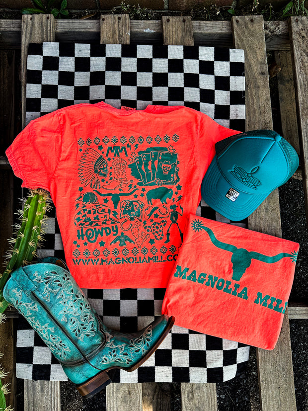 Spur Right Graphic Tee- Neon Red Orange
