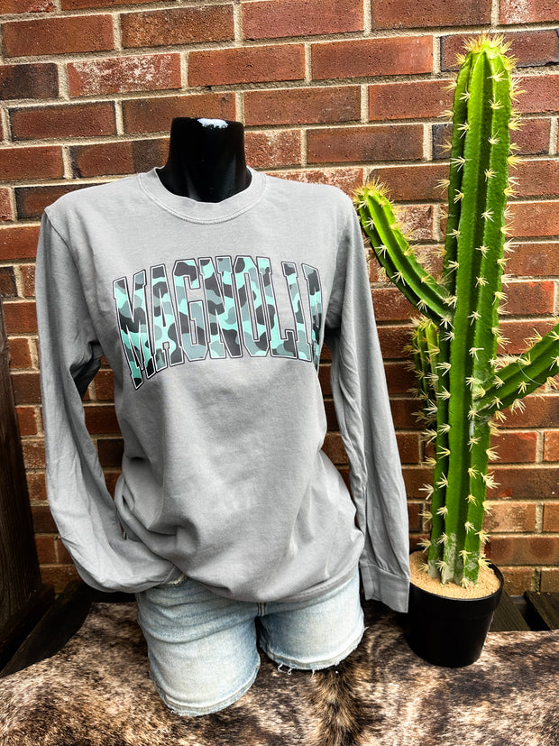 Grey Camo Magnolia Long Sleeve Graphic