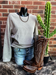 Rivet Ribbed Round Neck Pullover