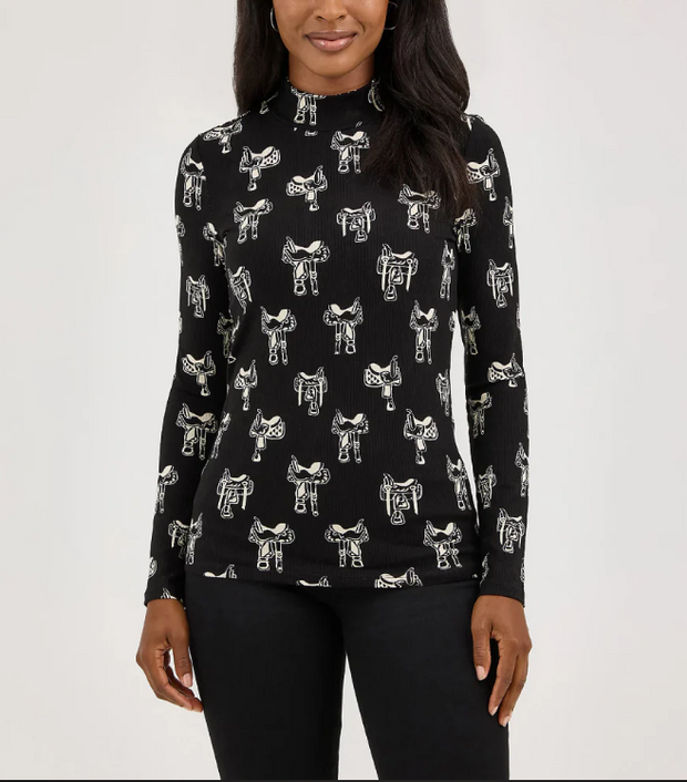 Saddle Up Wrangler Womens Mock Neck Top