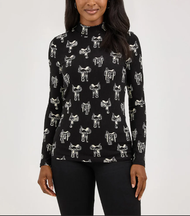 Saddle Up Wrangler Womens Mock Neck Top