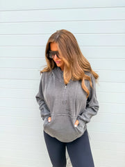Black Ash Wash Boxy Quarter Zip Pullover