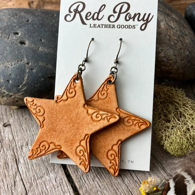 Hand Tooled Rustic Western Star Earrings